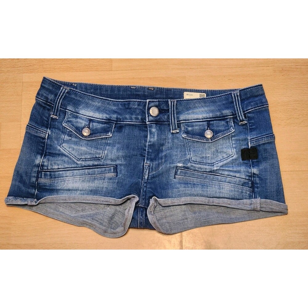 Womens G-Star Raw Mini Micro Shorts Jean Blue Y2K Denim Inseam Size 28 (Fits 32)